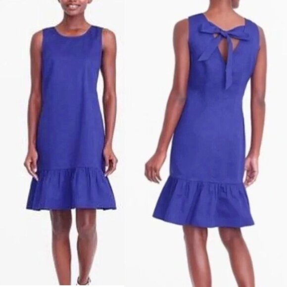 J. Crew Indigo Blue Bow-Back Ruffle Flounce Dress - Picture 1 of 9